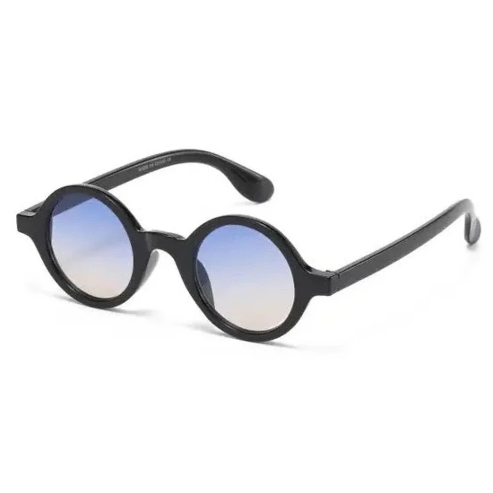 Mens Black Round Sunglasses Blue Lens Retro Vintage Circle Hip Hop Shades Classy